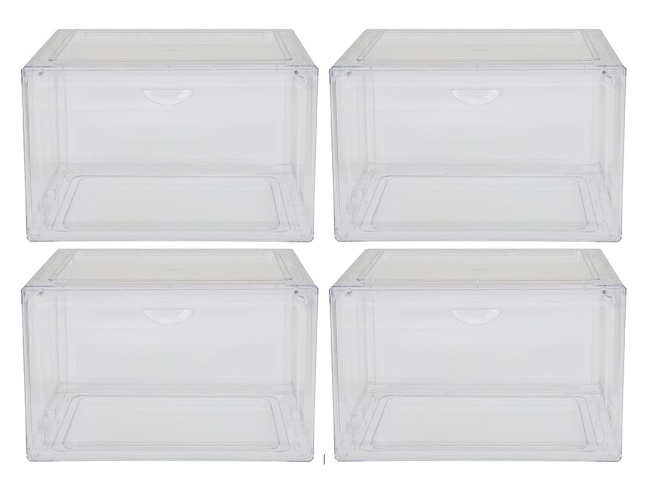 Stackable Shoebox And Organiser, 4-Pack. NB: 3 x Still sealed & 1 x Slightl
