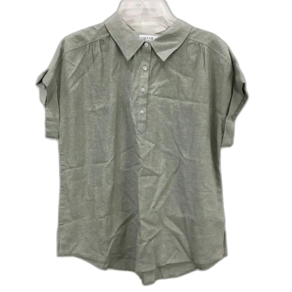 GRAB European Linen Quarter Button Shirt, Size 16, Green. NB: has been worn