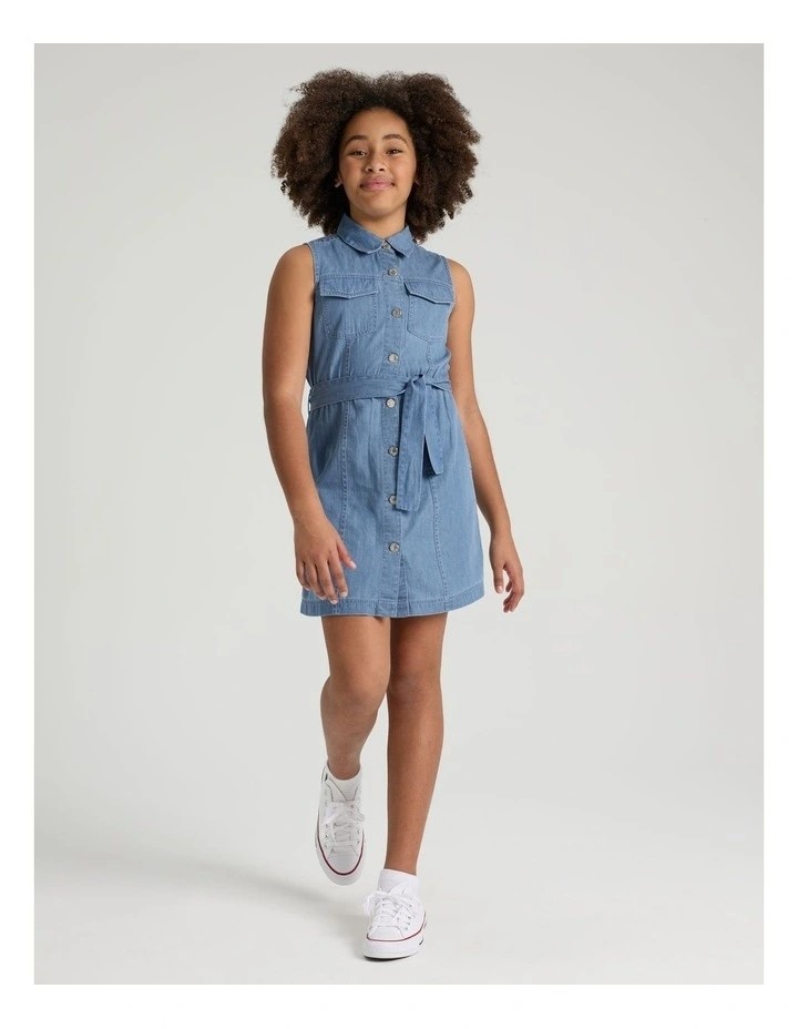 TILII Chambray Dress in Mid Denim. Size: 14. Mid Denim.