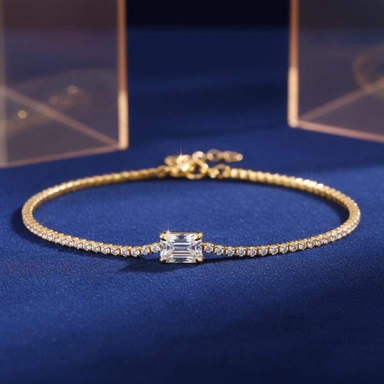 1.0ct GRA Moissanite Emerald Cut 925 Silver Tennis Bracelet-17.5cm-