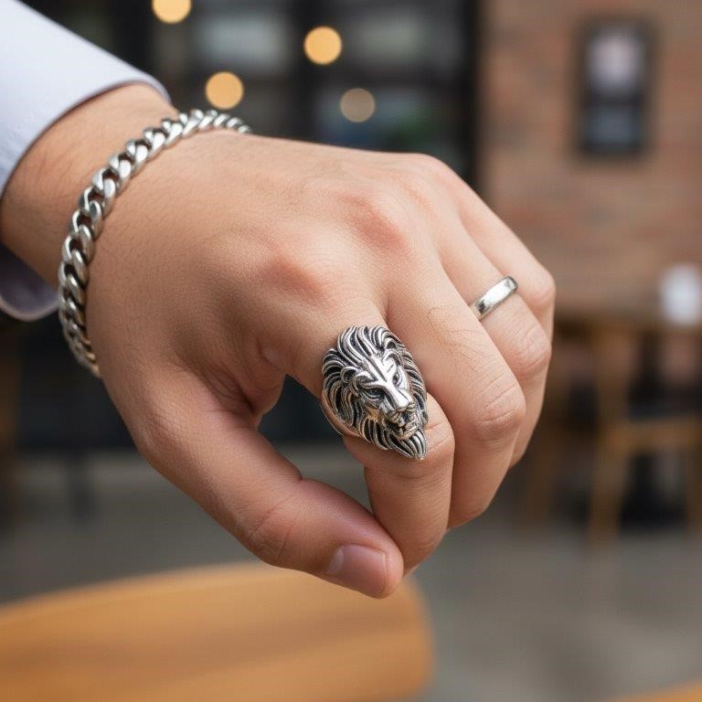 Italy 925 Silver Hip Hop Men's Ring (Stamps)-11 US