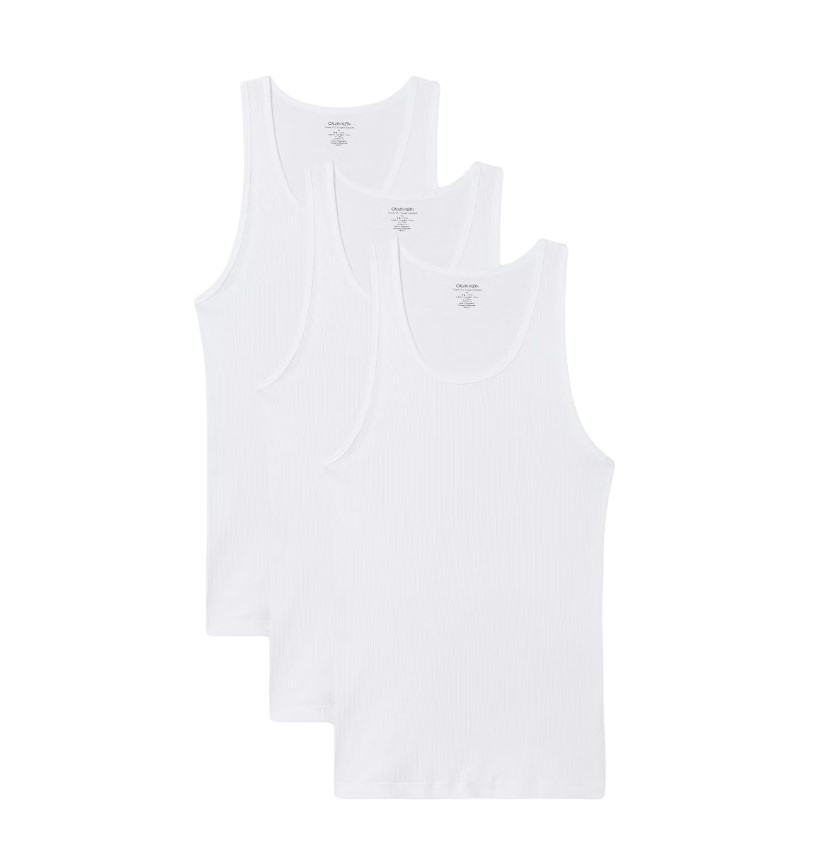 3pk CALVIN KLEIN Men's Tank, Size L, 100% Cotton, White (100), NP2207S. Bu