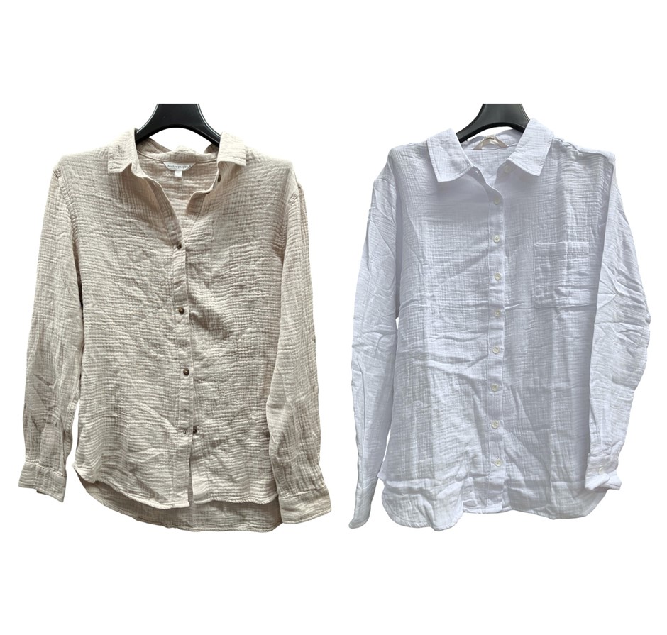 2 x Women's Gauze Shirts, Size M, BOSTON TRADERS & LEO&NICOLE, Sand & White
