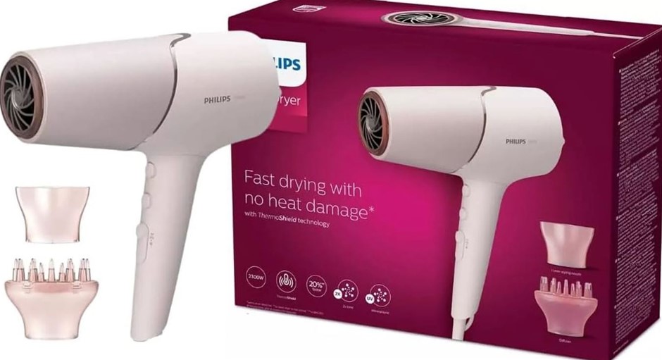 PHILIPS 5000 Series Hair Dryer, BHD530/00, Pearl Peach. NB: Slightly damage