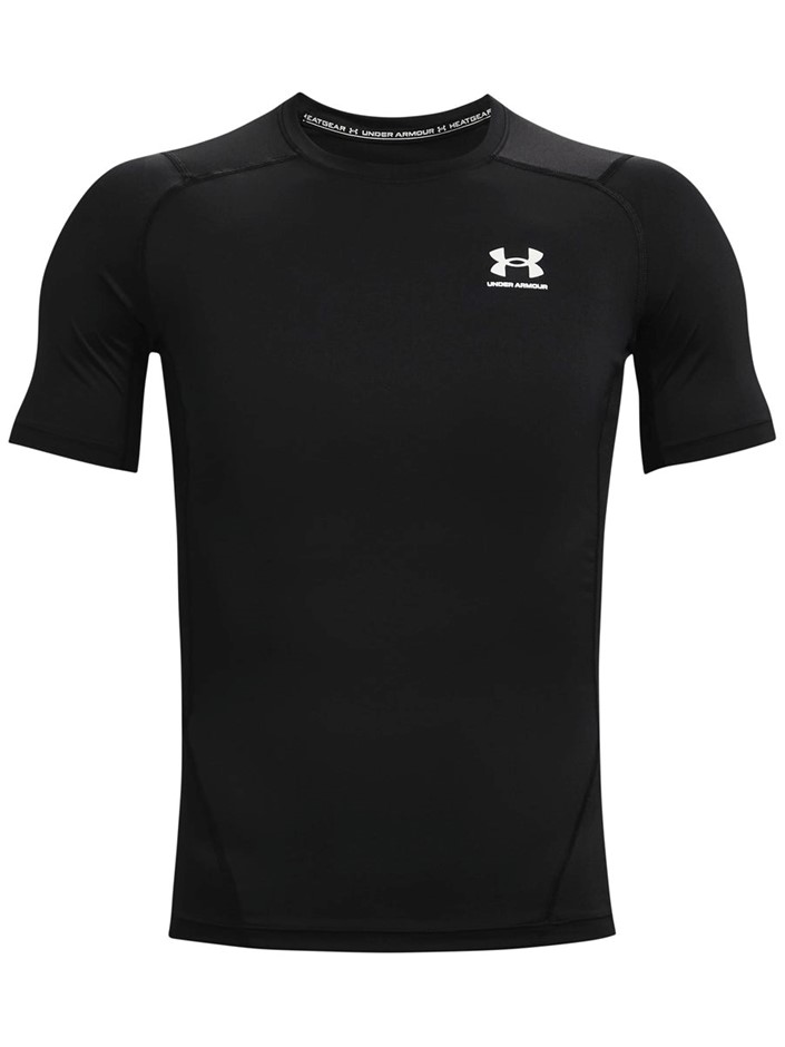 UNDER ARMOUR Men's HeatGear Comp SS Tee, Size XL, 100% Polyester, Black/Whi