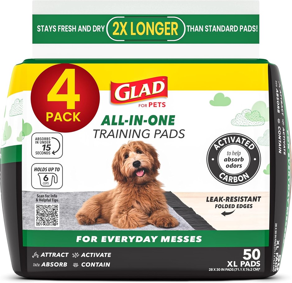 Pack of 4 x GLAD for Pets Jumbo-Size/XL Charcoal Puppy Pads