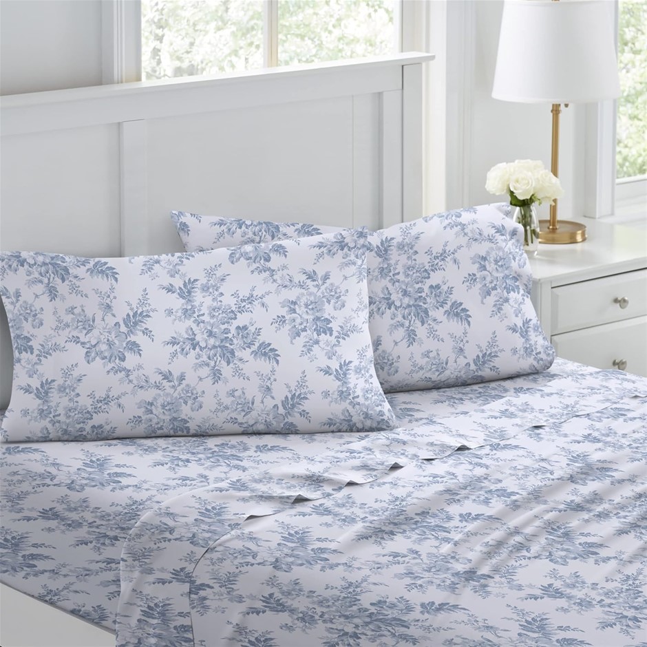 LAURA ASHLEY Queen Sheets, Cotton Flannel Bedding Set, Brushed for Extra So