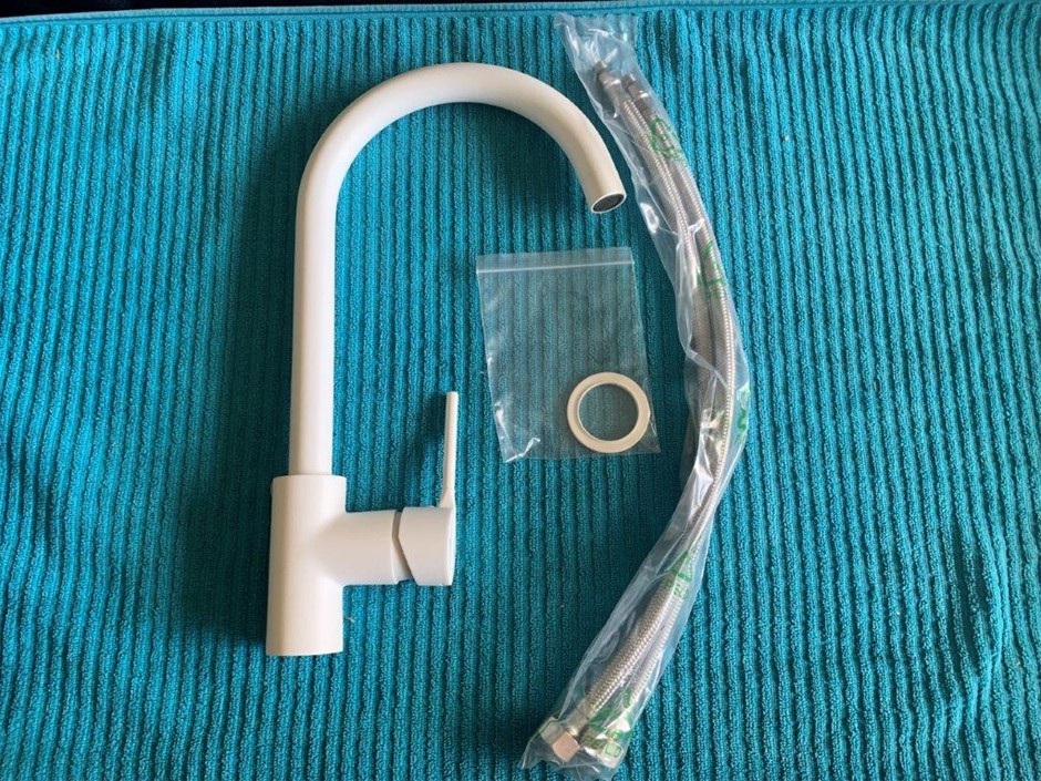 New in Box Multitude Gooseneck Sink Mixer Tap, Matte White - Quantity 1