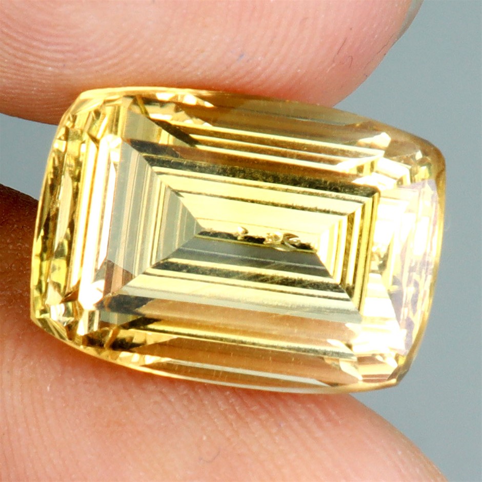 10.99ct Antique Concave Facet Cut Yellow Citrine Gemstone - 1Pc