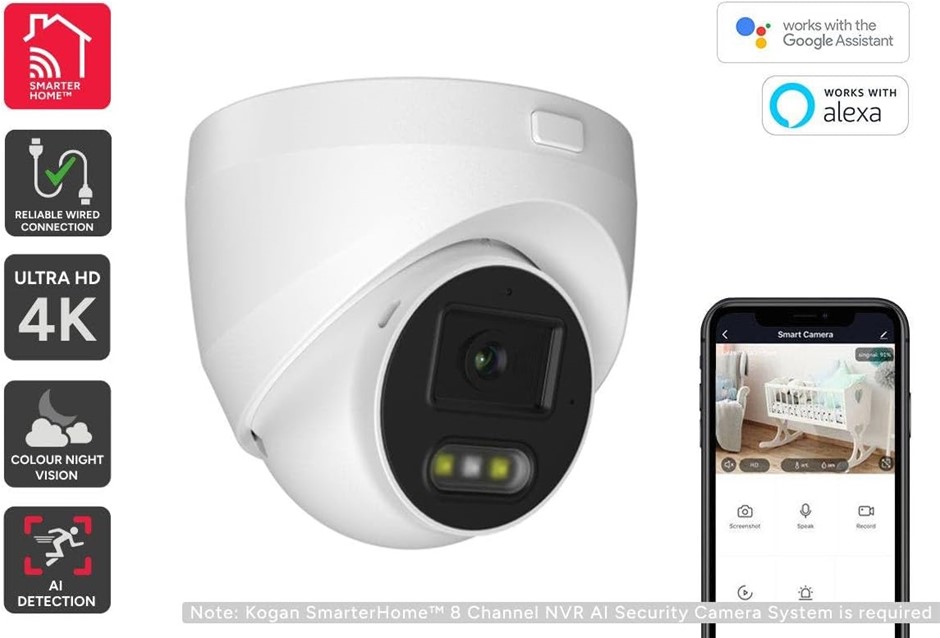 Kogan SmarterHome™ 8 Channel AI NVR Security Camera System Add-on PoE 8MP D