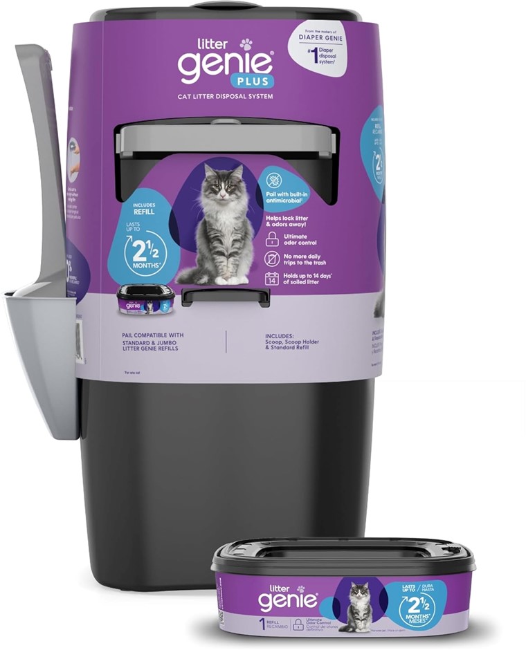 2 x LITTER GENIE Plus Pail (Black), Cat Litter Waste Disposal System for Od