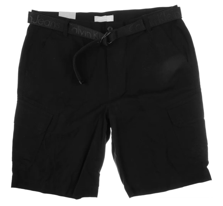 CALVIN KLEIN JEANS Men's Belted Cargo Shorts, Size 32W, 100% Cotton, Black