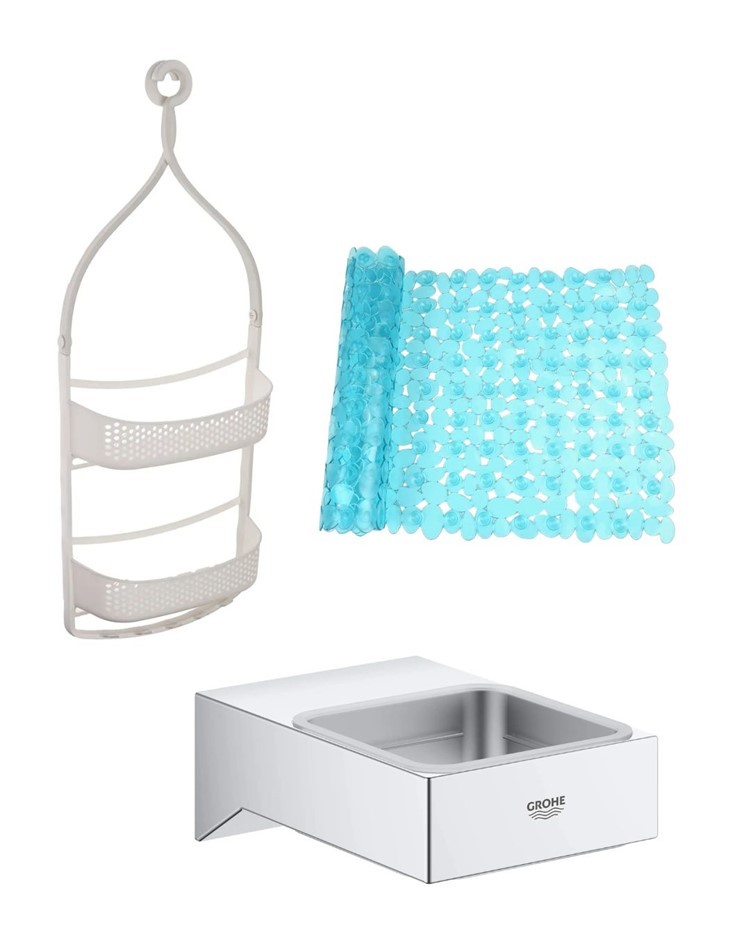 SHOWER BUNDLE: AMAZON BASICS Shower Caddy with Adjustable Arms - White + SO