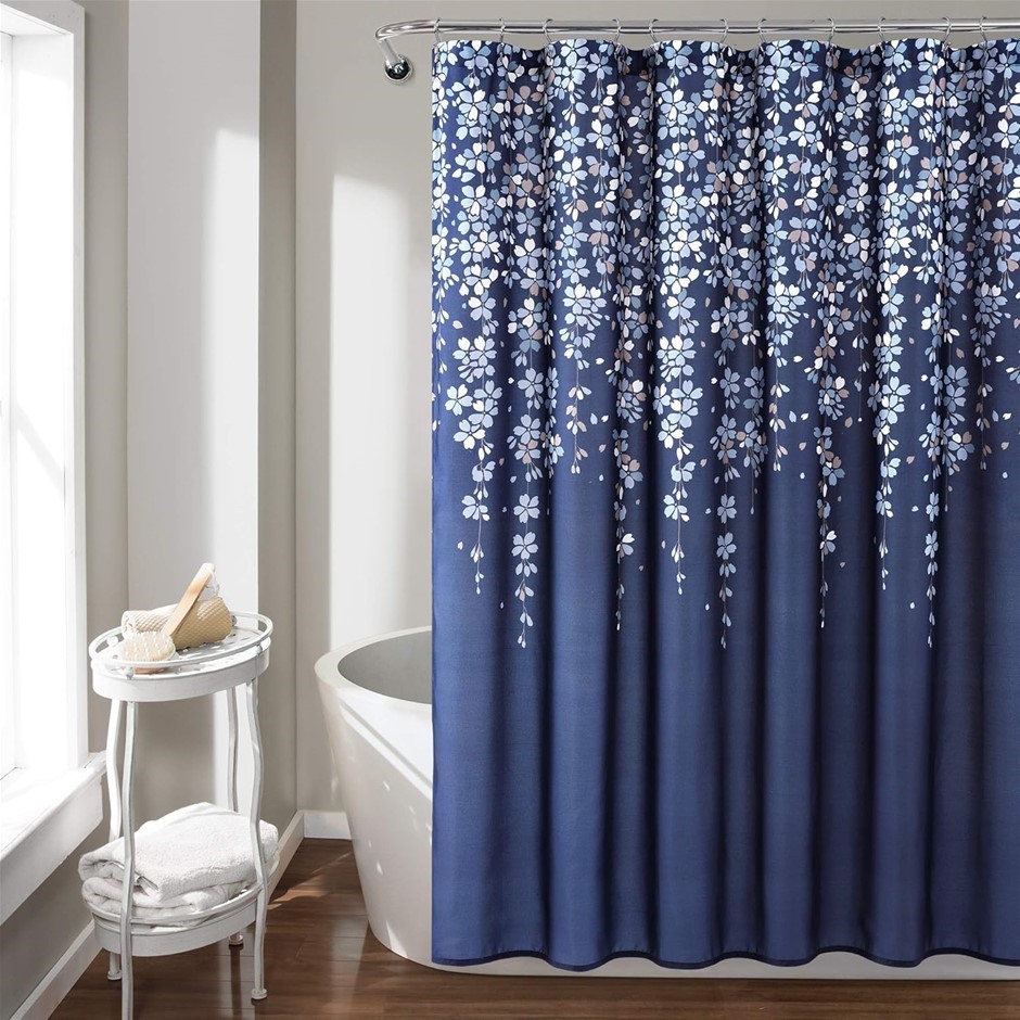 2 x LUSH DECOR Weeping Flower Single Shower Curtain, 183cm x 183cm, Navy. R
