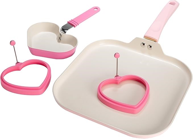 Paris Hilton Breakfast Set Including Square Griddle, Mini Heart Shaped Pan