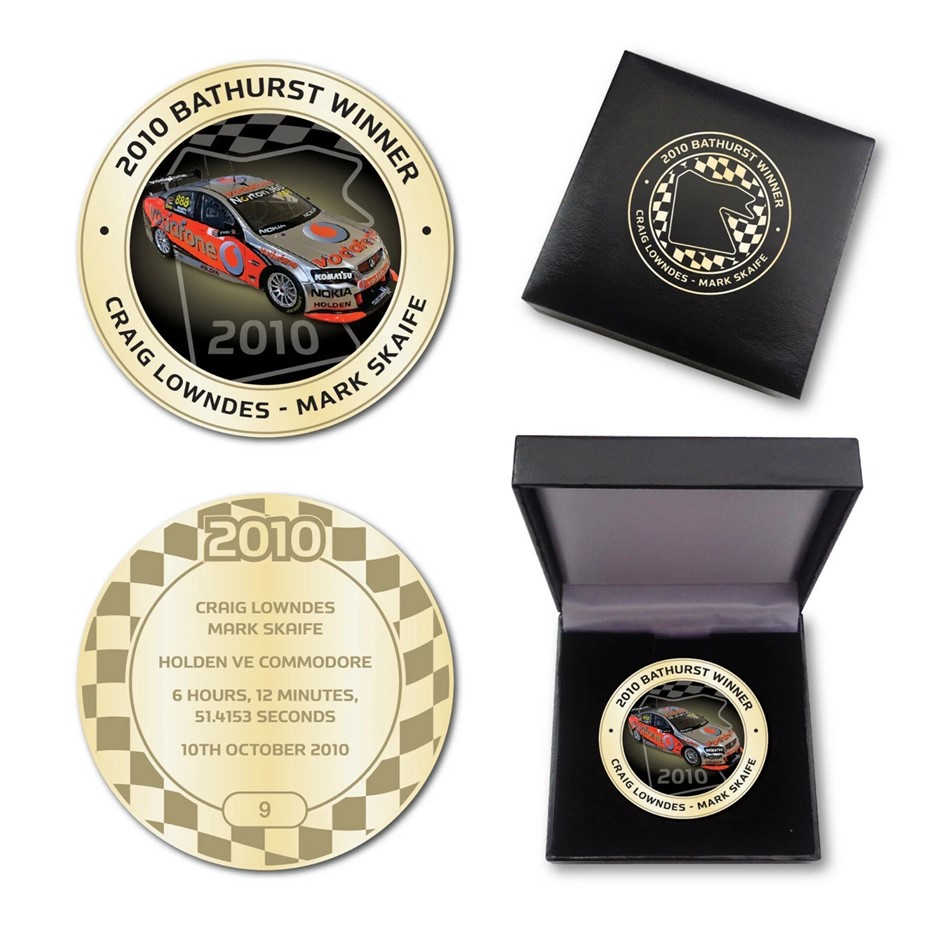 2010 BATHURST WINNER  GOLD MEDALLION IN BOX LOWNDES HOLDEN VE COMMODORE
