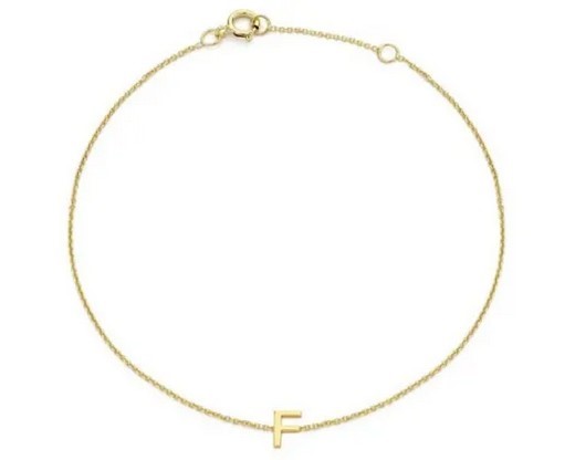 9K Yellow Gold MINI INITIAL 'F' Bracelet 15.5-19cm
