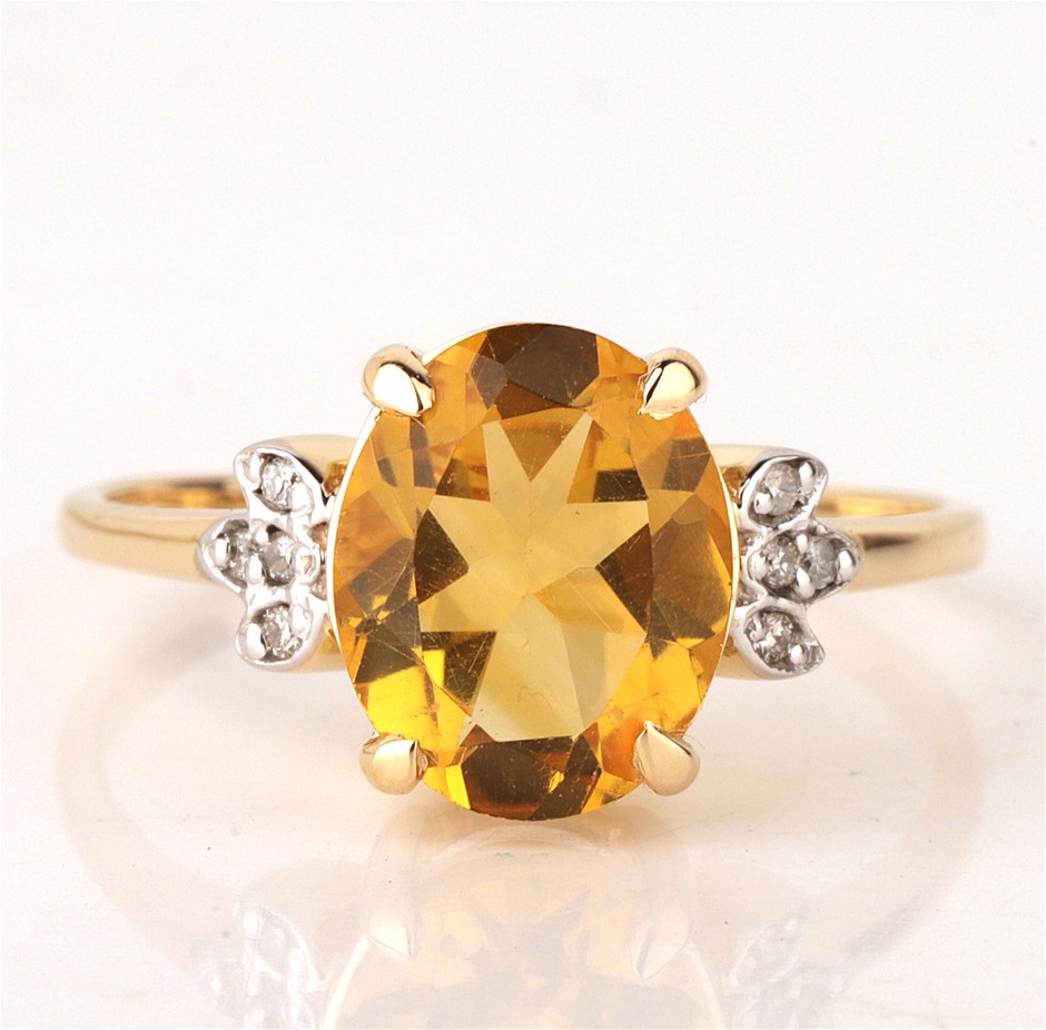 Yellow Gold Natural Citrine & Diamond Ring with Valuation