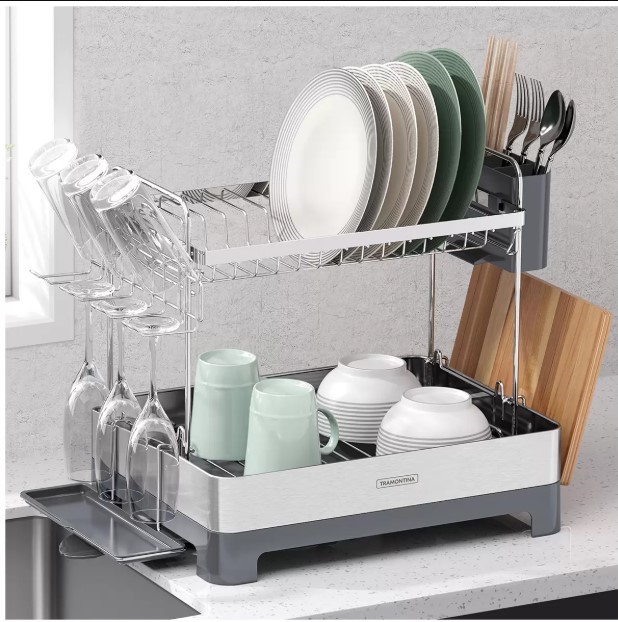 TRAMONTINA Stainless Steel 2-Tier Dish Drying Rack. N.B: Not in original pa