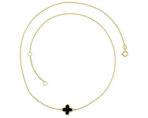 9K YELLOW GOLD SINGLE BRACELETK ONYX CLOVER NECKLACE 45cm