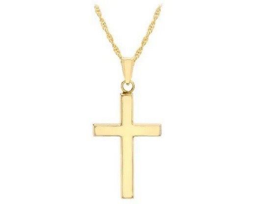 9K YELLOW GOLD HLW CROSS NECKLACE 46cm