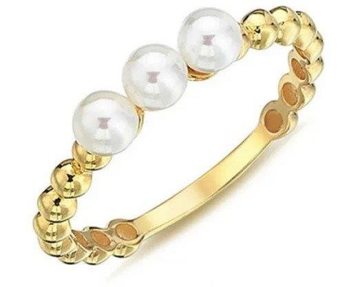 9K Yellow Gold FW PEARL BEADED RING
