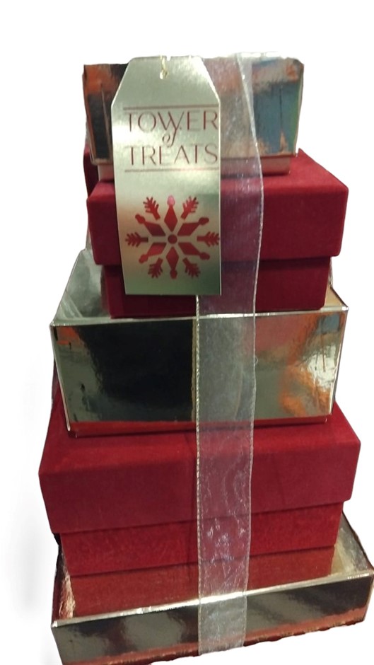 4 x Festive Tower of Treats, Gold, 2.2kg. N.B: All towers are disassembled.