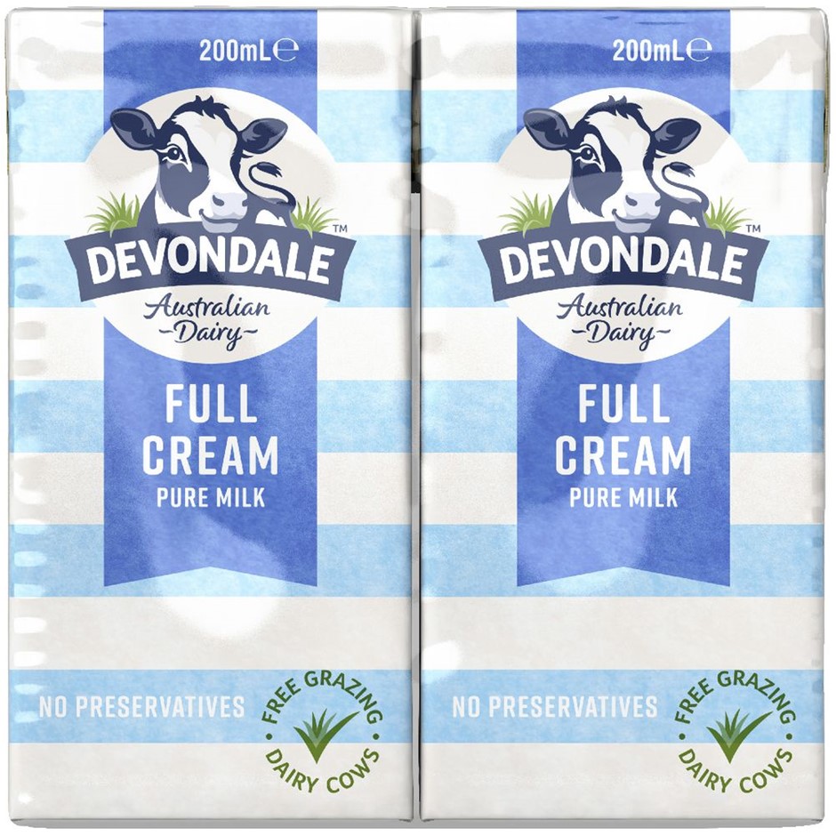 29 x DEVONDALE Full Cream Milk, 200ml. NB: Approx. 8 x Cartons are slightly