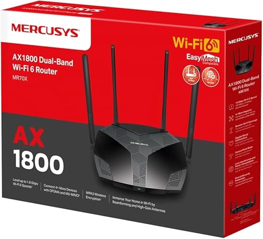 MERCUSYS AX1800 Wi-Fi 6 Router, Dual-Band, Wired/ Wireless, Next-Gen WiFi 6