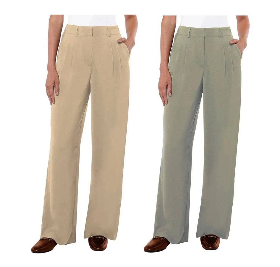 2 x MATTY M Women's Essential Trouser, Size L, Camel & Sage Green, 1751121.