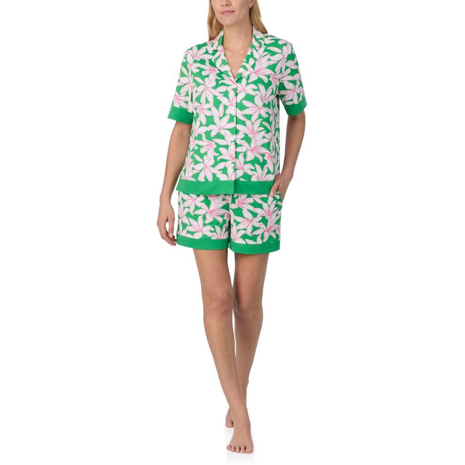 ROOM SERVICE 2pc Notch Collar PJ Set, Size L, Incl: Top & Shorts, Green. B