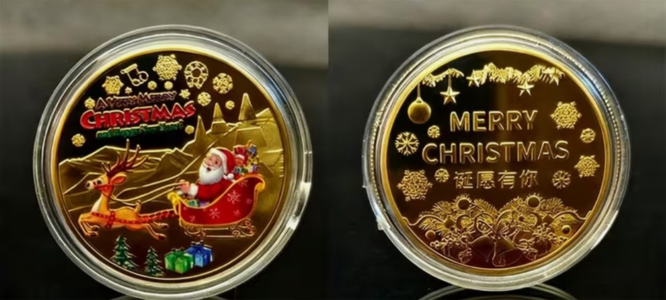 Gold Plated Merry Christmas Coin
