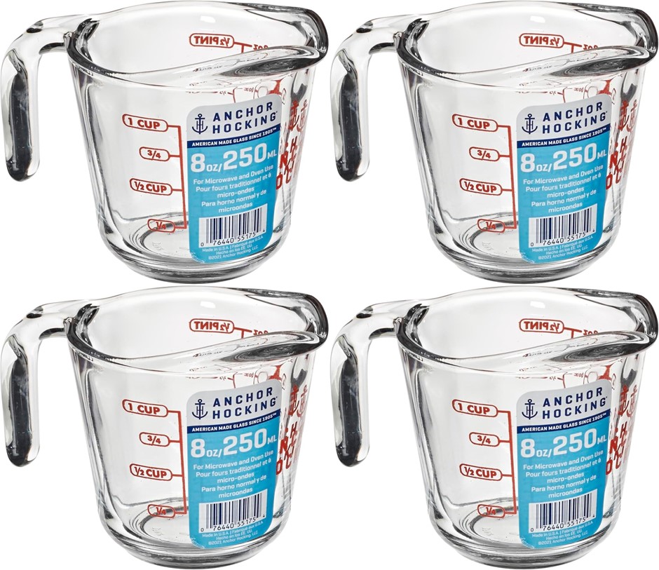 ANCHOR HOCKING 4 Pieces Medium Measuring Jug with Open-Handle Grip, 500ml