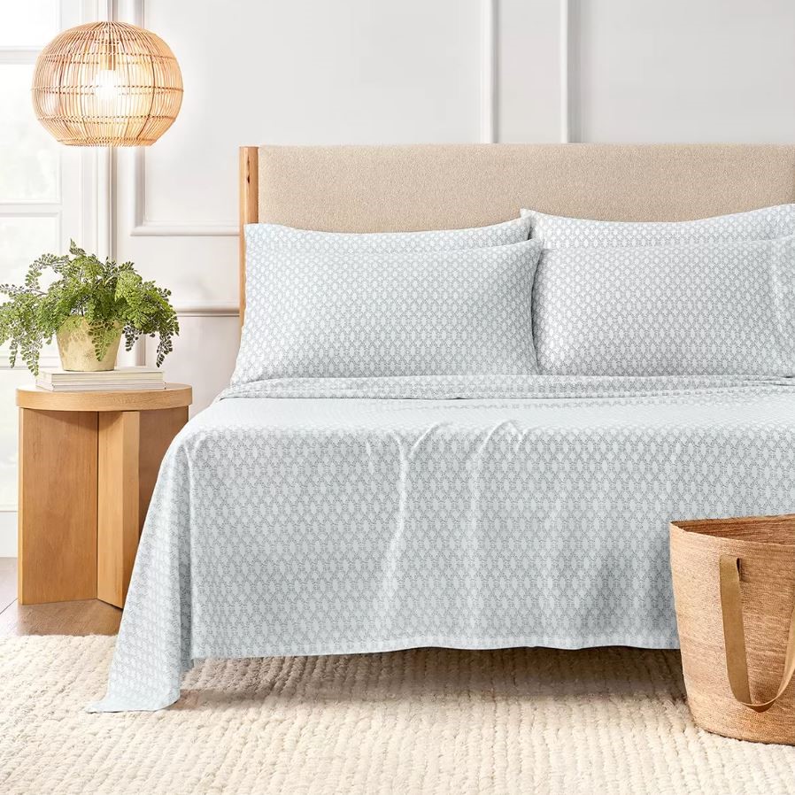 PURELY ORGANIC 300TC Cotton 4-Piece Bed Sheet Set, Size King, Evelyn Block