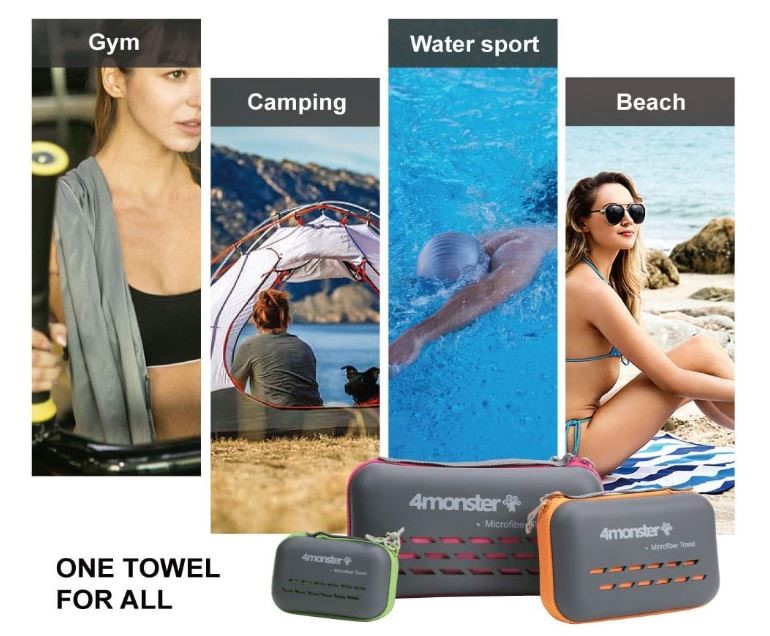 4Monster Camping Towels Super Absorbent, Fast Drying Microfiber Travel Towe