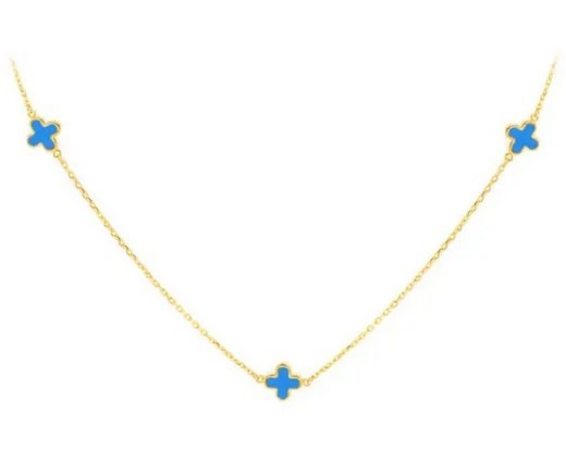 9K YELLOW GOLD TURQUOISE PETAL NECKLACE 41-43cm