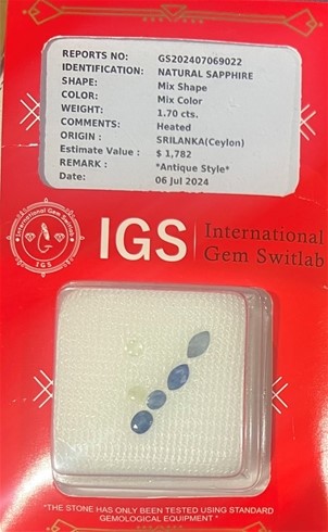 1.70 Carat Natural Sapphire Srilanka Certified Val $1782