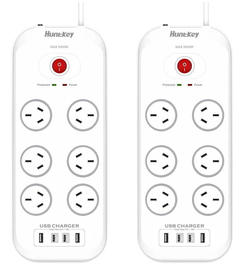 HUNTKEY 6 Outlets Surge Protector Powerboard 2 Pack SAC607C