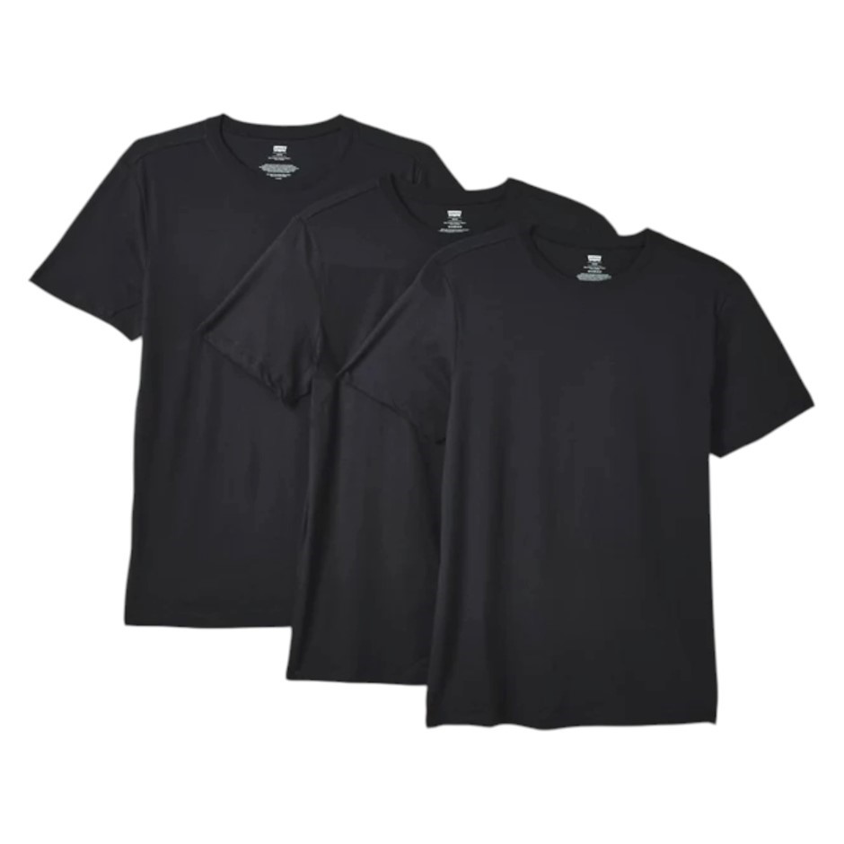 3-Pack LEVI'S Men's Crew Tees, Size M, 100% Cotton, Black.