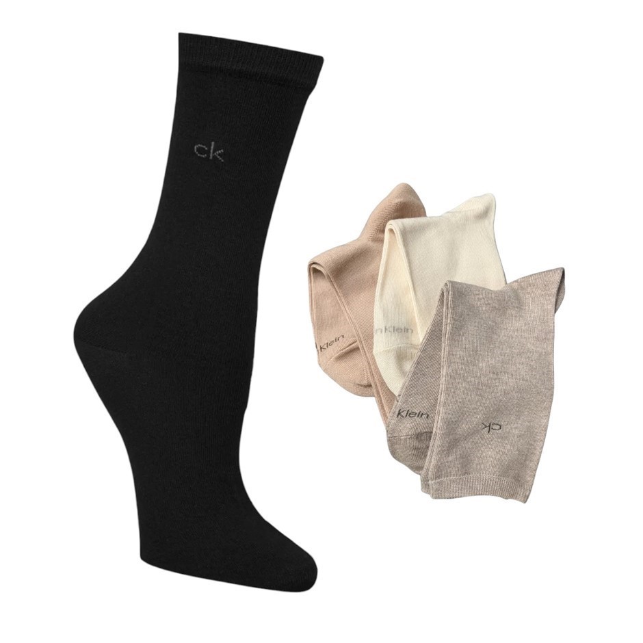 6 Pairs x CALVIN KLEIN Women's Combed Cotton Mid Crew Socks, One Size, Asso