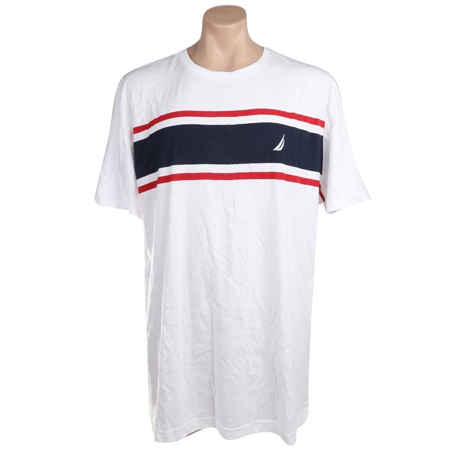 NAUTICA Men's Tee, Size 2XL, Cotton, White/Red/Navy. Buyers Note - Discoun