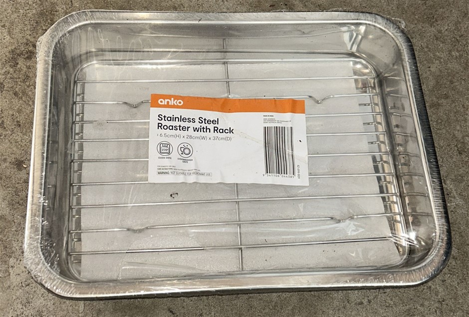 Stainless Steel Roaster with Rack (6.5cm x 28cm x 37cm)