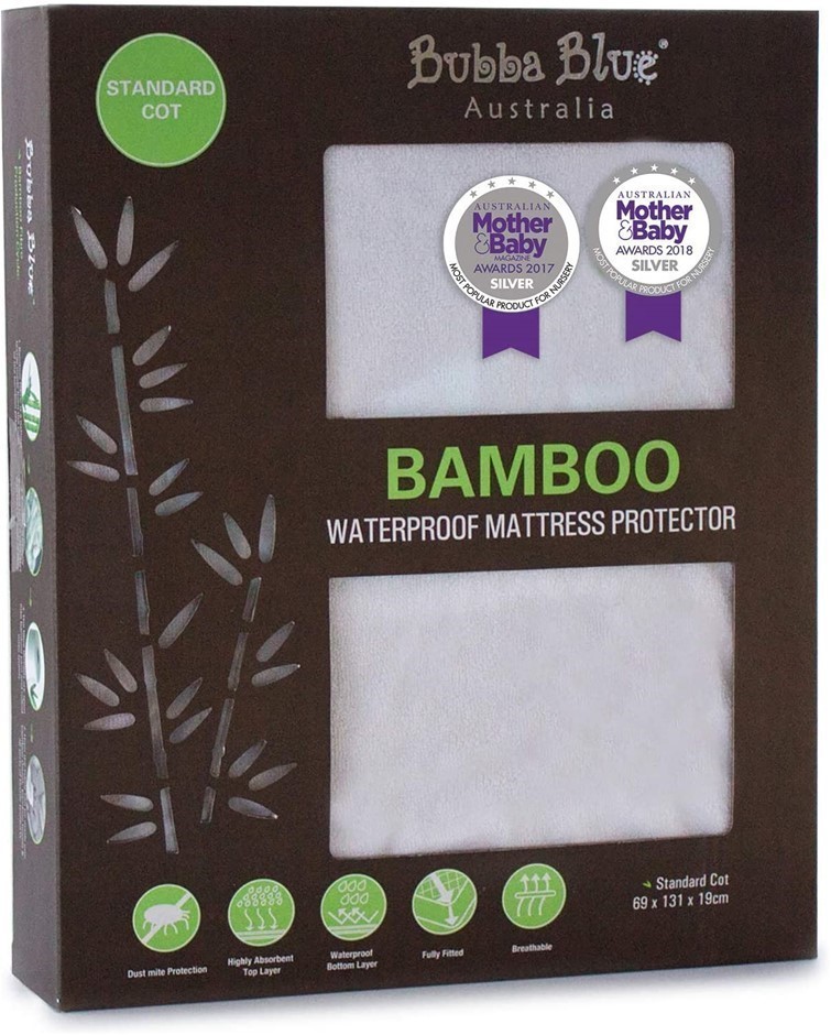 BUBBA BLUE Bamboo Standard Cot Waterproof Mattress, Protector Pad Bedding C