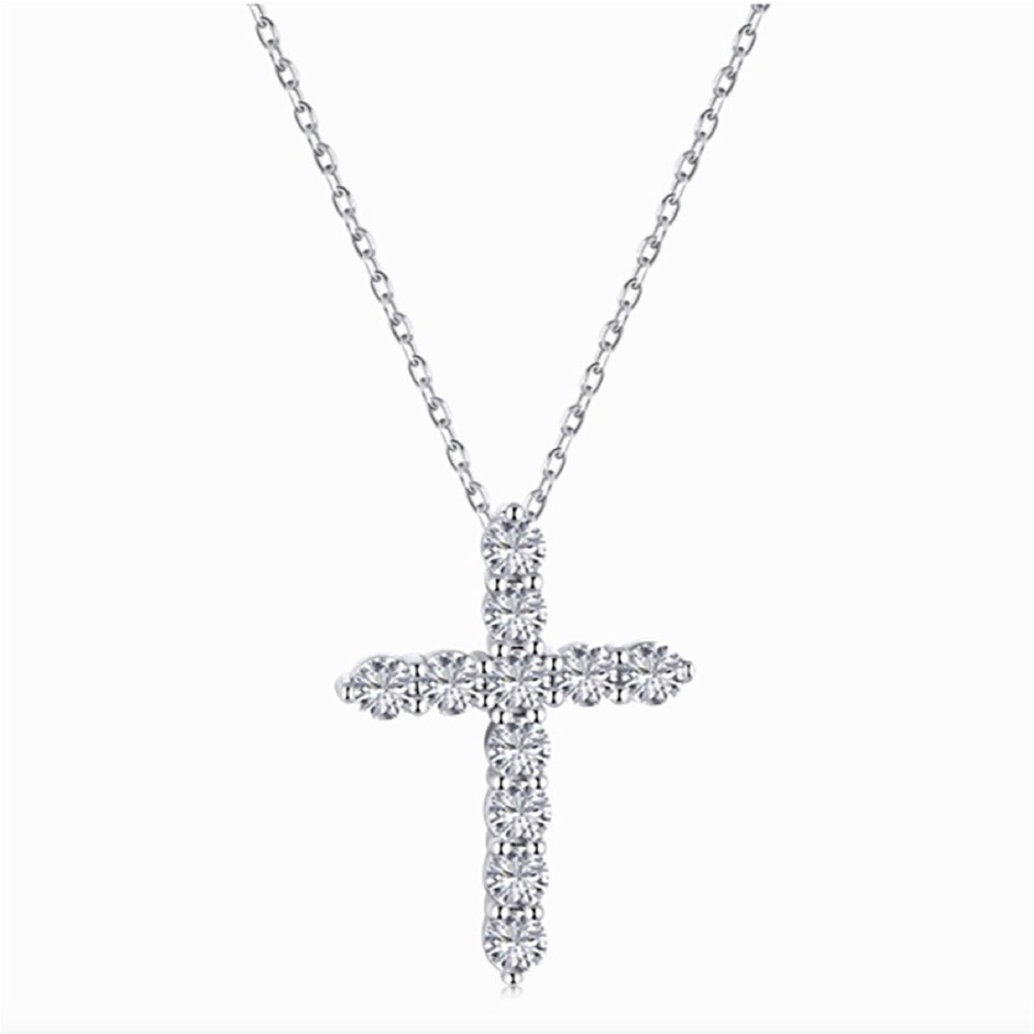 925 Sterling Silver Simulated Diamonds Cross Pendant Necklace