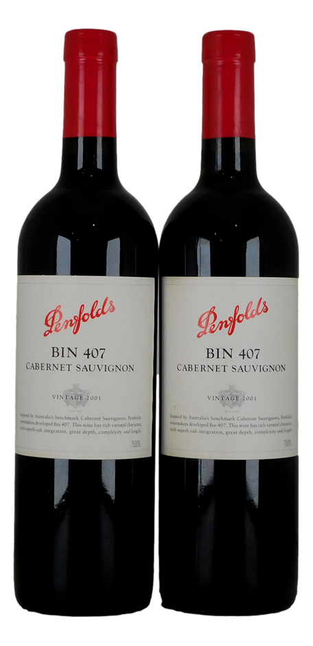 Penfolds `Bin 407` Cabernet Sauvignon 2001 (2 x 750mL), SA.
