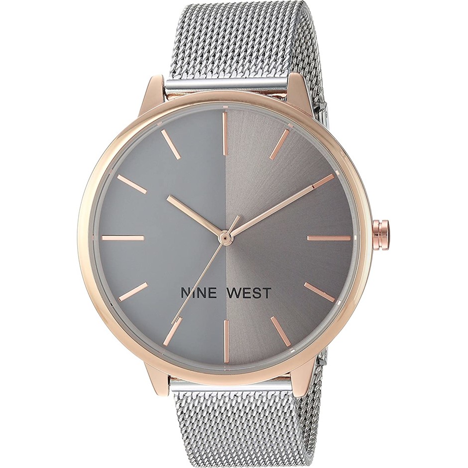 NINE WEST Women's Analog Sunray Dial Mesh Bracelet Watch, 40mm, Mineral Cry