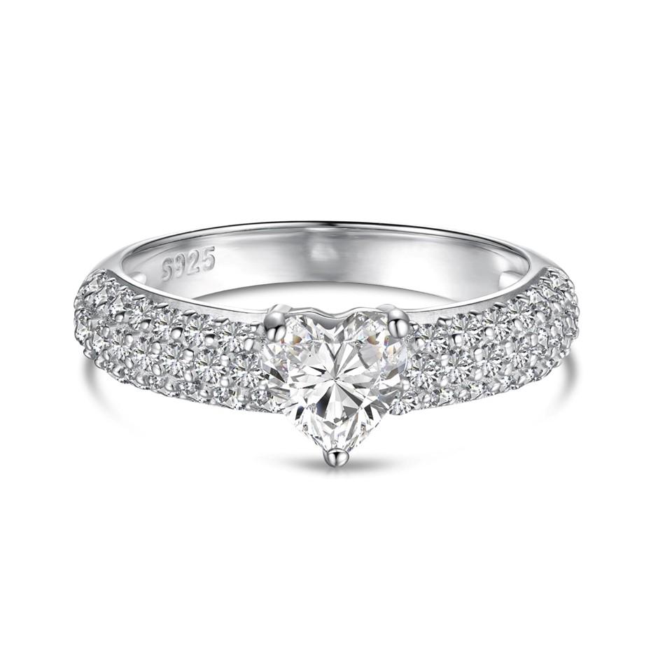 0.8ct Heart Cut GRA Certified Moissanite 925 Sterling Silver Ring-Size 8