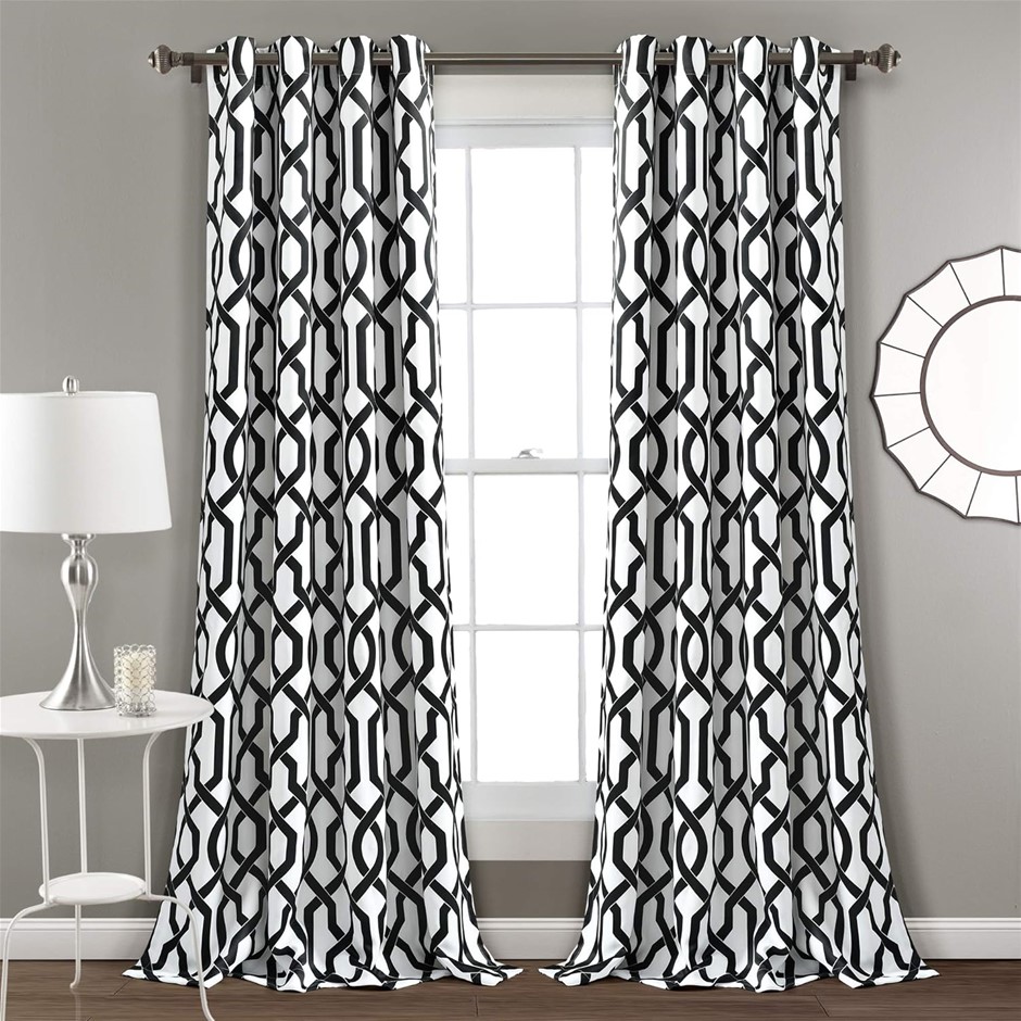LUSH DECOR Edward Trellis Curtains Light Filtering Window Panel Set for Liv