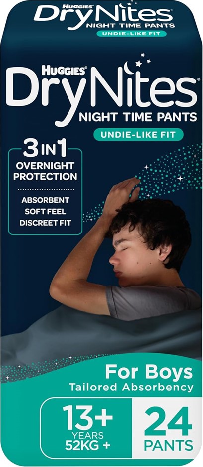 HUGGIES DryNites Night Time Pants for Boys 13+ Years (52kg+), 3 x 8pk, 24 C