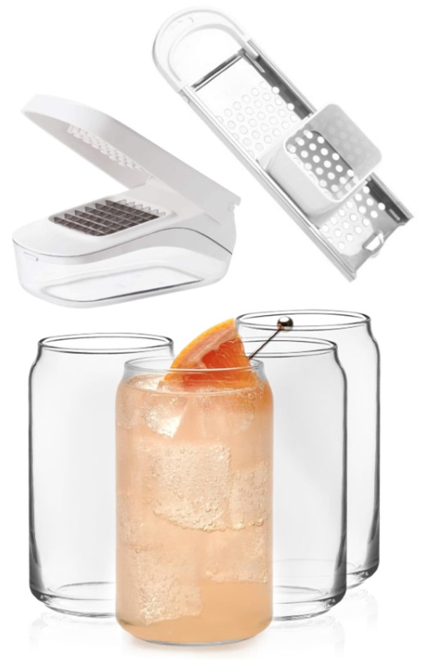 3 x Assorted Kitchen Items: x1 LIBBEY Set of 4 Classic Can Tumbler Glasses,